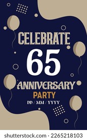 65th years anniversary design for greeting invitation with balloon elegant design template