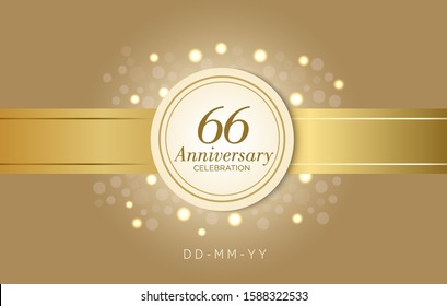 66 Anniversary celebration with ribbons and circles on a brown background.simple and luxury with classic design style