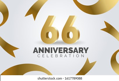 66 Anniversary celebration with three dimension number and ribbon vector background.