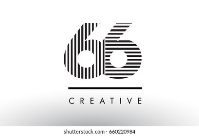 66 Black and White Number Logo Design with Vertical and Horizontal Lines.