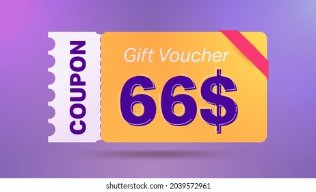66$ coupon promotion sale for website, internet ads, social media. Big sale and super sale coupon code $66 discount gift voucher with coupon vector illustration summer offer ends weekend holiday