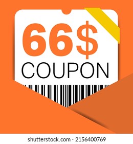 66$ Coupon promotion sale for a website, internet ads, social media gift 66 Dollar off discount voucher. Big sale and super sale coupon discount. Price Tag Mega Coupon discount vector illustration.