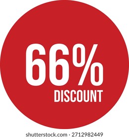 66% discount icon vector red circle with white text