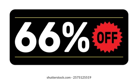 66% discount tag. icon vector Black, white and rad rectangular shape