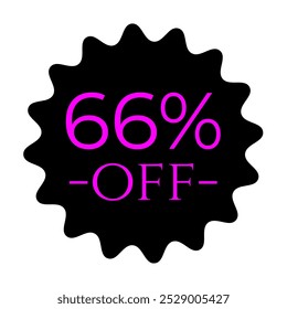 66% discount tag, magenta and black. Marketing promotions, retail sales. modern offer tag. Minimalist label