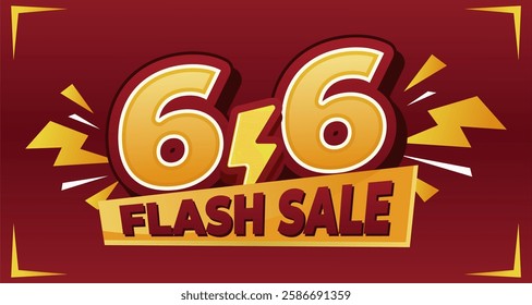 6.6 Flash Sale banner with bold typography, lightning effects, and a vibrant red-yellow color scheme, perfect for e-commerce promotions and special discount events