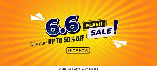 6.6 flash sale banner template designs for web or social media, special offer discount up to 50%