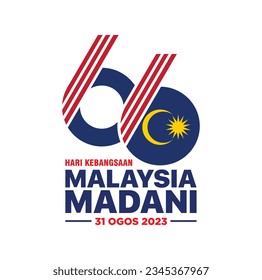 66 Hari Kebangsaan Malaysia Madani (Translation: Malaysia National Day, Civil Malaysia). Independence Day of Malaysia. 31 August, 2023. Vector Illustration.