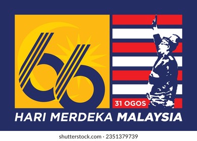 66 Hari Merdeka Malaysia. 31 Ogos (Translate: 66 Independence Day of Malaysia. 31 August). Tunku Abdul Rahman (The Funding Founder). Vector Illustration and Logo.