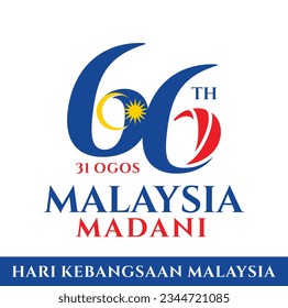 66 Malaysia Madani. Selamat Hari Kebangsaan Malaysia (Translation: Civil Malaysia, Happy National Day of Malaysia). Independence Day.1957 - 2023. Vector Illustration.