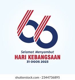 66 Malaysia Madani. Selamat Menyambut Hari Kebangsaan  (Translation: Happy National Day of Malaysia. Independence Day.31 Ogos (August) 2023. Vector Illustration.