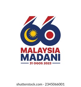 66 Malaysia Madani (Translation: Civil Malaysia). Independence Day of Malaysia. 31 August, 2023. Vector Illustration.