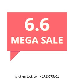 6.6 Vector de concepto de mega venta. Descuento especial el 6 de junio. Venta a mediados de año. Campaña de marketing. Afiche de la mega venta. Diseño plano sobre fondo blanco.