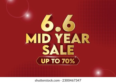 6.6 Mid month sale poster or banner vector template design. Big sale event on the red background. Ads for web, social media, shopping online.