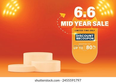 6.6 Mid year sale banner template. Vector illustration banner are available for use on online shopping websites or in social media advertising.