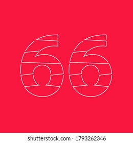 66 number, linear stroke font. Modern trendy, creative style design. For logo, brand label, design elements, corporate identity, application and more. İsolated vector illustration