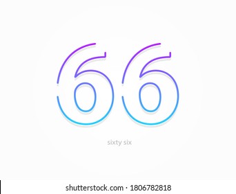 66 números, fuente de degradado de trazo de contorno. Diseño moderno y dinámico de estilo creativo. Para logotipo, etiqueta de marca, elementos de diseño, aplicación y más. Ilustración vectorial aislada