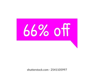 66% off. Discount tag magenta and white text. Marketing promotions, retail sales. Simple offer tag. Sixty six percent off.
