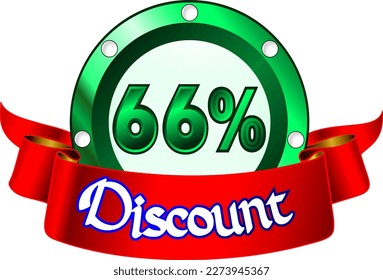 66% off, green disk and red ribbon, vector illustration for wholesale and retail, illustrative art, beautiful illustration, vector. God is good!