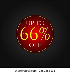 66% off. Red and yellow discount tag. Marketing promotions, commerce sales. Vector design. Sixty six percent off.
