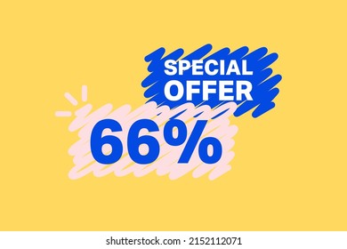 66% OFF Sale Discount banner shape template. Super Sale 66 percent Special offer badge end of the season sale coupon bubble icon. Modern concept design. Discount offer price tag vector illustration.