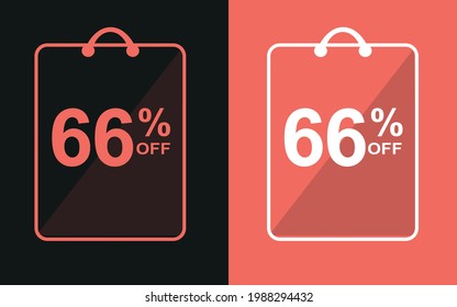 66% off.Sale banner with sixty-six percent off in a black and orange bag for store offers.


