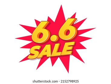 6.6 Online sale tag, poster design template, discount isolated sticker, vector.
