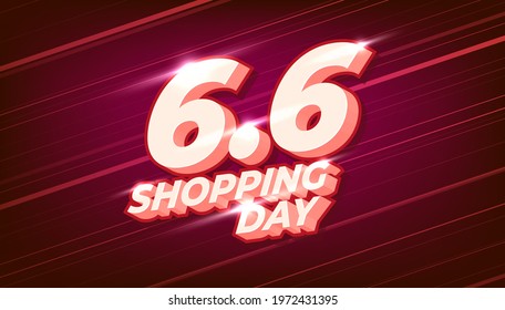 6.6 Online shopping day sale banner template on red background.