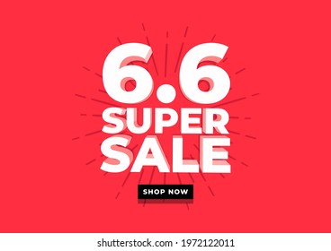 6.6 Online super sale banner template on red background.