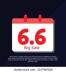6.6 Online super sale banner template on red background.
