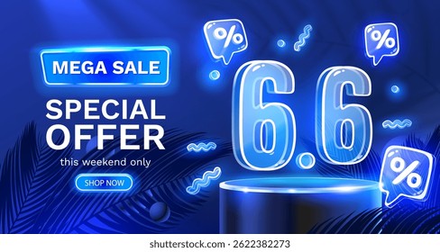 6.6 Sale banner, event special promo, market promotion. Vector illustration