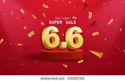 6.6 shopping day poster or banner on red background banner template design for social media and website vector illustration