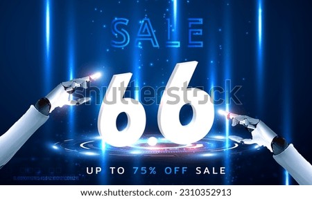 6.6 Shopping Day Sale on futuristic technology background banner template. 3d futuristic neon sale ad template. Campaign Special Offer Up To 75%. Ads, social media, Shopping online. Vector EPS10.