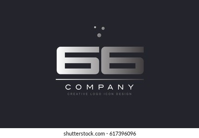 66 sixty six number silver metal grey blue dots company logo design vector icon template