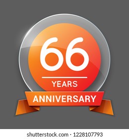 66 / Sixty Six Years Anniversary Logo with Glass Emblem Isolated. 66th Celebration. Editable Vector Illustration.
