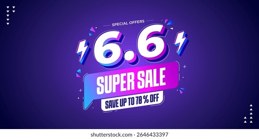 6.6 super sale promo banner with discount offer. Discount flash sale banner background. Flash sale special offer banner for social media post or website banner