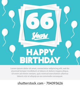 66 th birthday celebration greeting card paper art style design, birthday invitation poster background with balloon. sixty six anniversary celebrations blue color