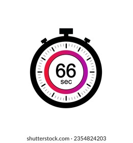 66 timer seconds symbol, 66 sec timer clock icon flat design isolated on white background.