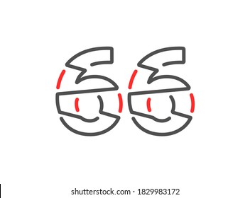 66 vector number. Modern trendy, creative style line design. For logo, brand label, design elements, corporate identity, application etc. Isolated vector illustration          