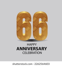 66 year anniversary, Gold shiny metallic numbers set, gold font sign isolated on gray background. Luxury fashion typography design for decoration, web, design, advertising. Vector illustration