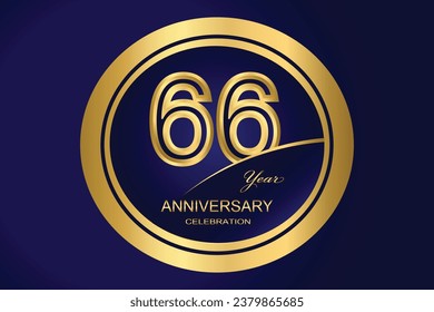 66 Year Anniversary Logo, Golden Color, Vector Template Design element for birthday, invitation, wedding, jubilee and greeting card illustration.