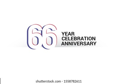 66 year anniversary, minimalist logo years, jubilee, greeting card. invitation. Sign Blue & Red Colors vector illustration on White background - Vector