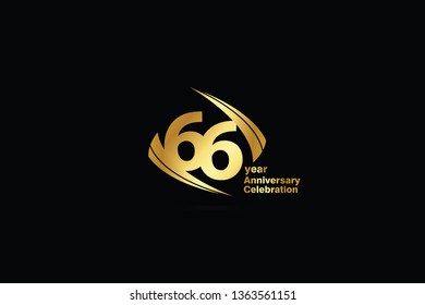 66 year minimalist logo years, jubilee, greeting card. Birthday invitation. Sign Cube Line Gold space vector illustration on black background - Vector