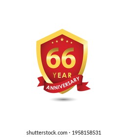 66 Years Anniversary Celebration Emblem Red Gold Vector Template Design Illustration