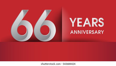 66 Years Anniversary celebration logo, flat design isolated on red background, vector elements for banner, invitation card and birthday party.