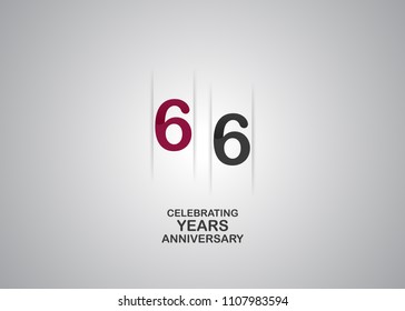 66 years anniversary celebration logotype. anniversary logo with red and black color isolated on white background, vector design for celebration, invitation card, and greeting card