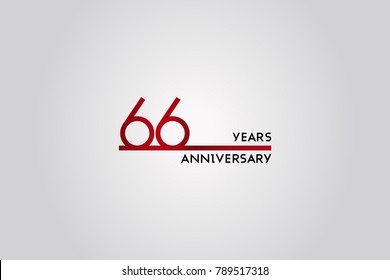 66 Years anniversary celebration logotype design using simple red line font, isolated on white background