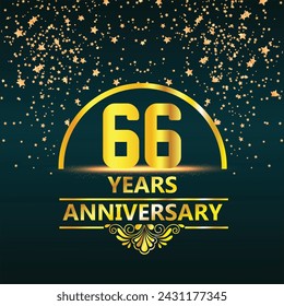 66 years anniversary and celebration templates logo design golden and silver with dark blue background