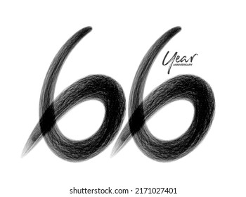 Plantilla vectora de celebración de 66 años, diseño de logotipo de 66 años, cumpleaños 66, números de letras negras pincel dibujo dibujo dibujo a mano, número logo diseño ilustración vectorial