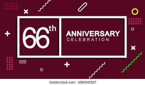 66 years anniversary celebration white square style isolated on dark purple with colorful memphis pattern background, design for anniversary celebration.
